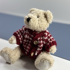 Vintage 1998 Plush Jointed Teddy Bear by Hugfun Green Sweater Button Brown