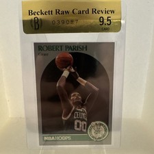 1990-91 Hoops Robert Parish #45 Celtics Beckett Raw Card Review 9.5