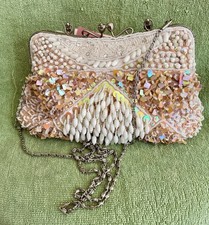 Ivory Multi Beaded Evening Bag With Detachable shoulder Strap, Etched Trim