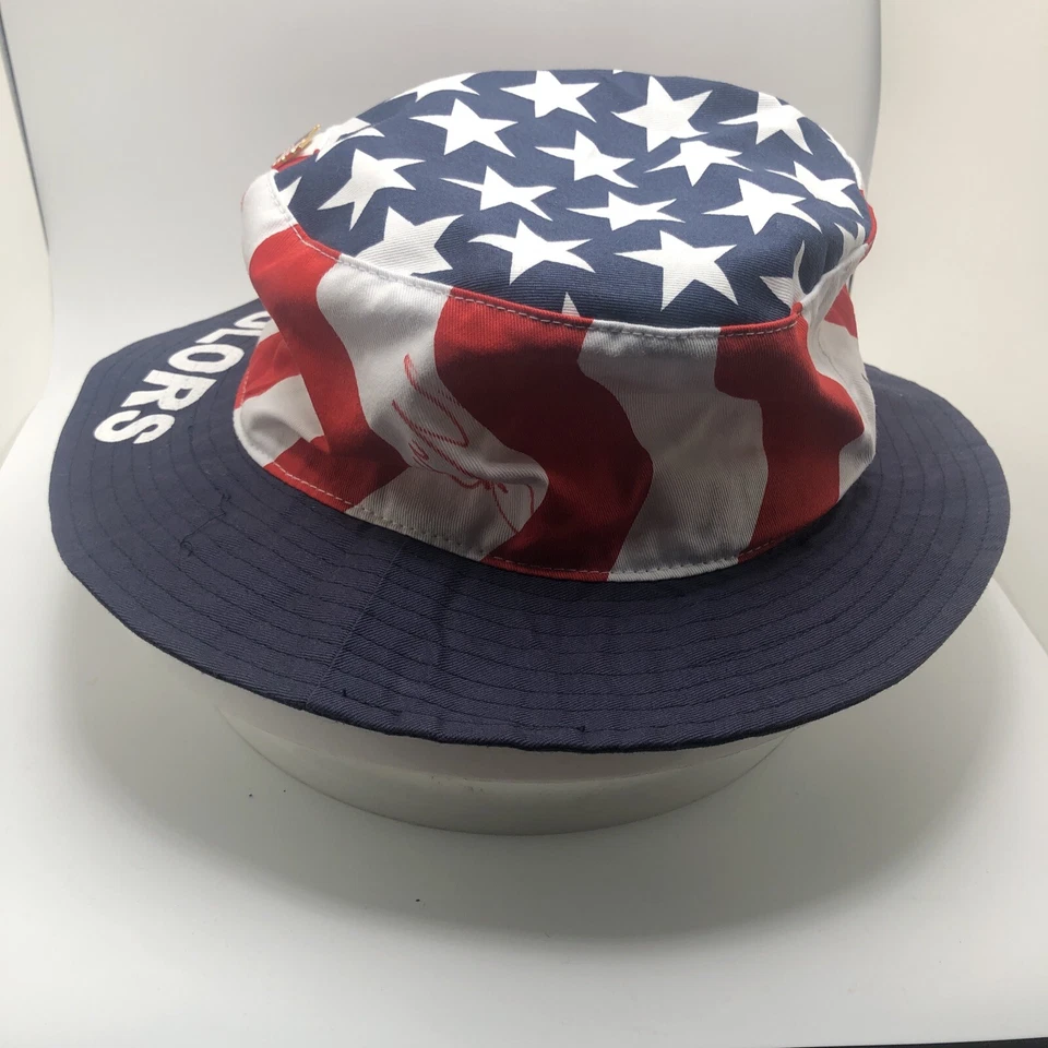 Sombrero de cubo vintage firmado autografiado The Oak Ridge Boys rojo blanco y azul OSFA Foto 4 de 4