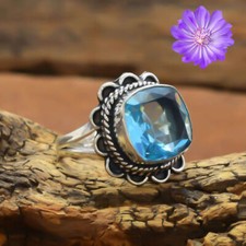 Swis Blue Topaz Gemstone 925 Sterling Silver Ring Handmade Jewelry Ring Gift For