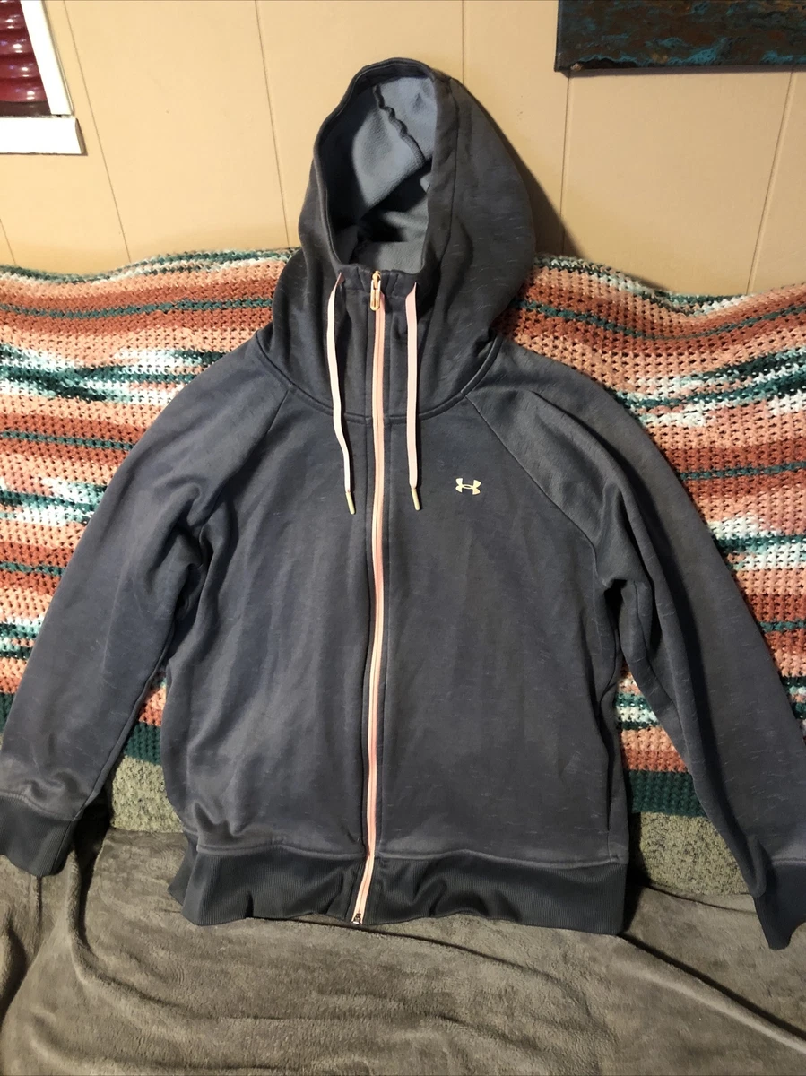 Under Armour Women s Zippered Hoodie Size Large Loose Fit Coldgear Gray Pink EUC