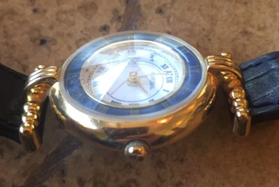 Rare Women Fossil Authentic Vintage Watch Blue Breaded Band Pyramid Crystal Gold Women Fossil Authentic Vintage Watch Blue Breaded Band  main image 2