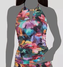 Lauren Ralph Lauren Women's Blue High-Neck Halter Tankini Top Swimwear Size 14