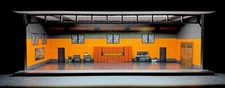 1/64 Scale Orange General Interior Garage Theme Diorama Display w/ LED Lighting