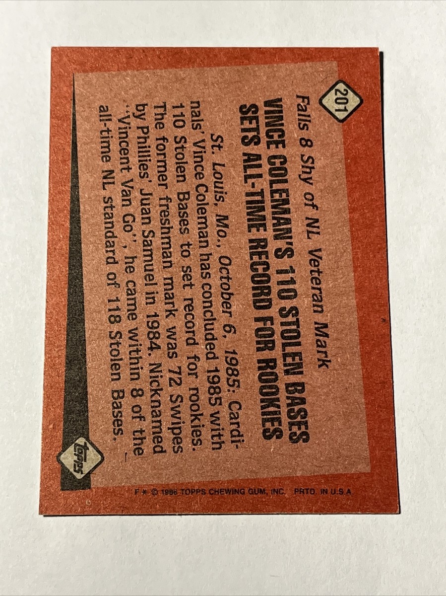 ヒスコレカートン 1986 Topps 1985 Record Breaker Vince Coleman | eBay