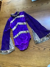 Vintage Purple Polyester Knit Bodysuit Leotard Dance Skating Twirling Costume