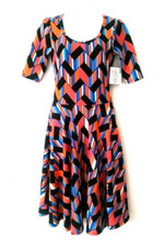 NEW WOMEN'S LULAROE NICOLE GEOMETRIC SHORT SLEEVE FIT & FLARE DRESS XS X-SMALL