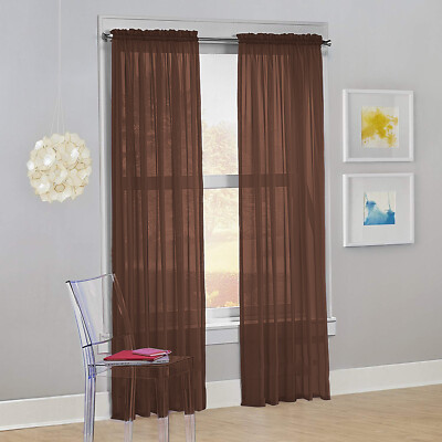 Decotex Set of 2 Sheer Voile Transparent Window Treatment Curtain Panel Drapes