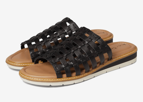 Me too Arien Sandals Womens Size 6.5 Black Woven Slip On Leather Slides - Picture 8 of 8