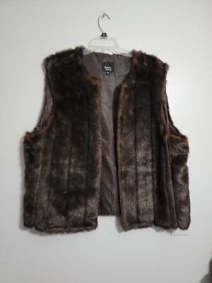 Dennis Basso Women Open Front Faux Fur Vegan Vest Size 2x