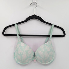 Victoria's Secret PINK Bra 34C Green White Floral Push Up-READ