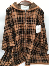 Gretha Milano Poncho Cape Überwurf Kaputze Reißverschluss „One Size“ Damen Neu