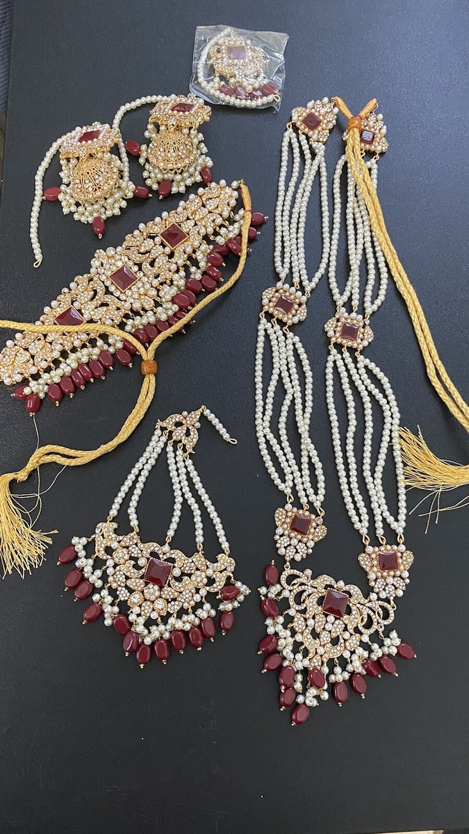 NEW Indian Pakistani Desi Bridal Wedding Party Jewelry Set - Red
