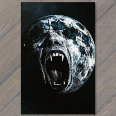 Art Print Dark Earth Monster Face Fire Eyes Teeth Nightmare Planet Cosmic Terror