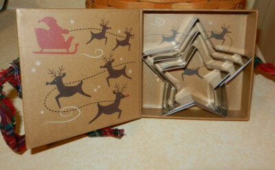 Mud Pie Star Cookie Cutters Christmas Holiday Metal Gift Boxed Red Plaid Ribbon