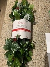 6ft Ashland Garland - Chain Link Hollies Glitter Christmas Winter