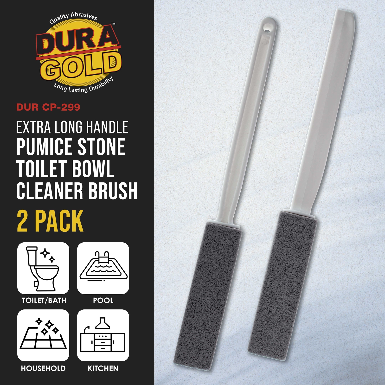 2 DuraGold Extra Long Handle Pumice Stone Toilet Bowl Cleaner Brushes