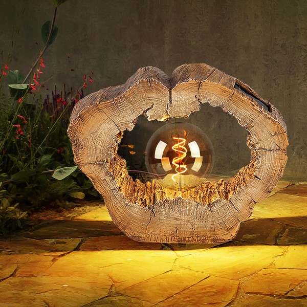 Solarlampe Gartendeko AußEnlampe Holzoptik Baumscheibe Retro Led Terrassenlampe-image