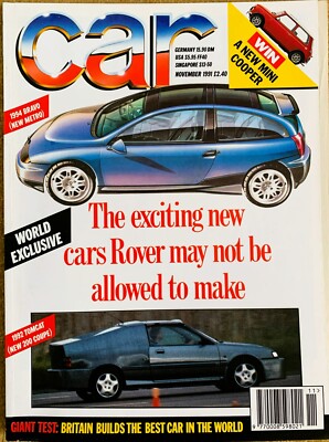 CAR MAGAZINE NOV-1991 - Bentley Turbo R, Jaguar XJR15, Porsche 911 RS, Esprit