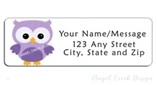 60 Personalized Return Address Labels 2/3" x 1 3/4"- Purple Lavender Owl