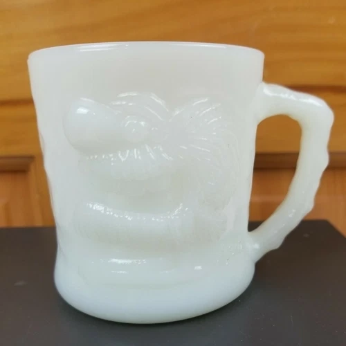 B.C.Comic GROG Milk Glass Mug Coffee Cup Johnny Hart Fire King Hazel Atlas VTG