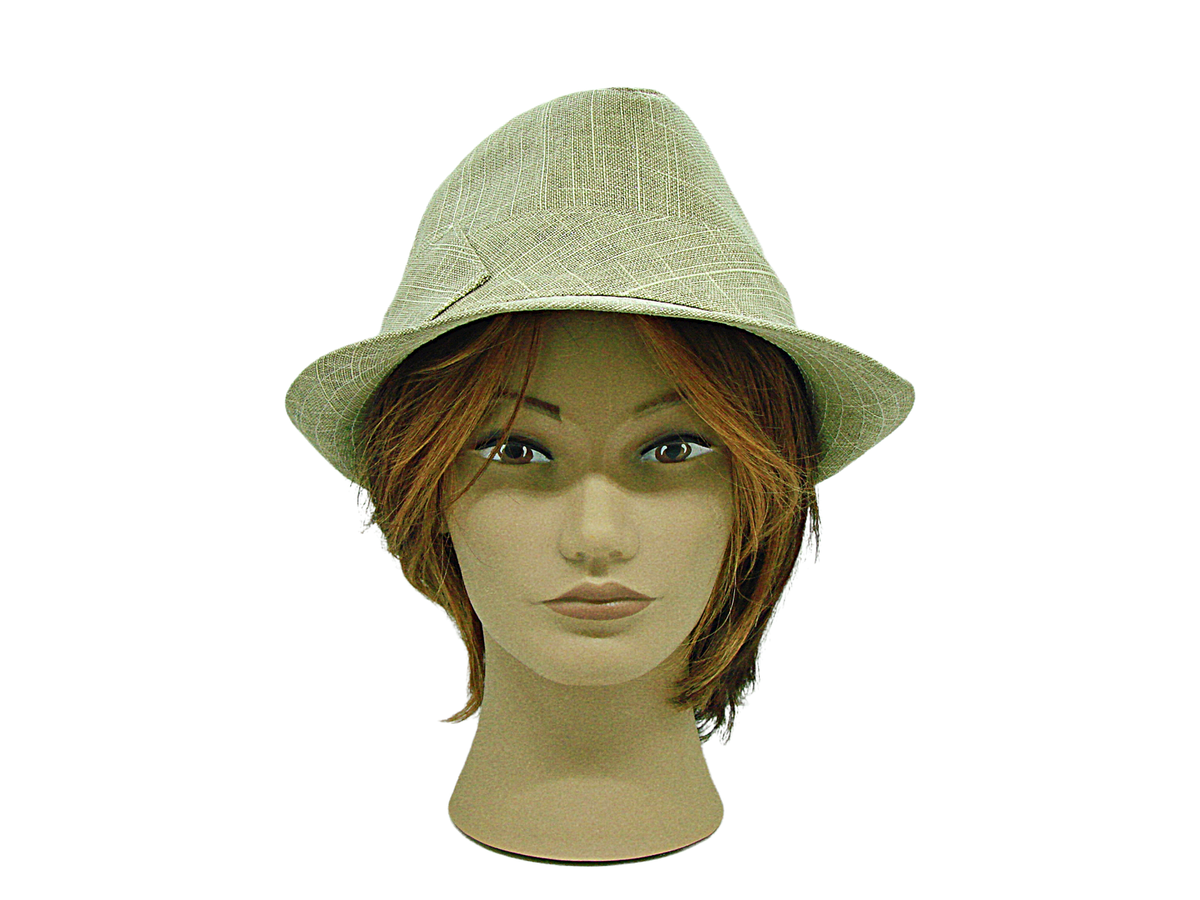 Linen Fedora Fashion Hat Oval Gold Ring On Side Beige & Gold Specks Unisex OSFM Linen Fedora Fashion Hat Oval Gold Ring On Side Beige & Gold  main image 2