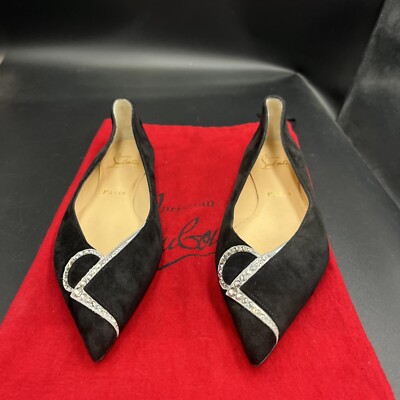 Christian Louboutin CL Pump Strass Black Suede Flat Pumps UK 2,5 EU 35,5 UVP715 