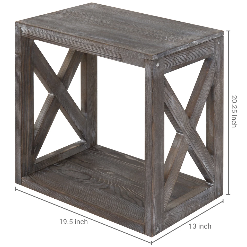 MyGift Vintage Gray on Brown Wood Rectangular Living Room Side End Accent Table - Image 4 of 4