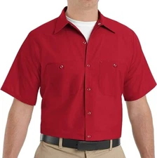 Red Kap Men's Industrial Work Shirt, Regular Fit, Short Sleeve, Red
