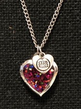 Club Justice Pink Glitter Heart Locket Necklace for Girls Silvertone Chain