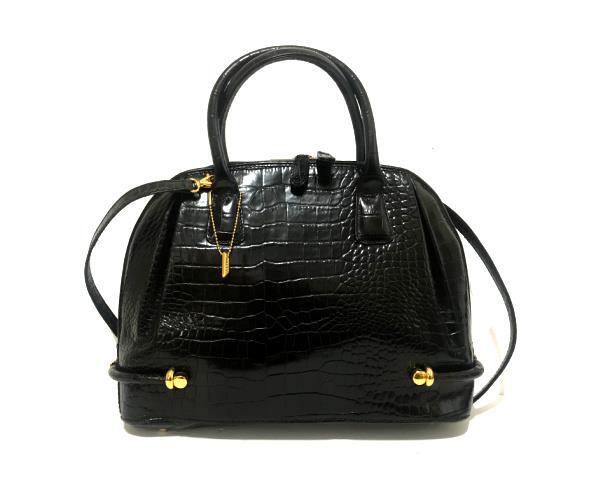 Auth BALLY Vintage Black Croc Embossed Leather Doctor Tote