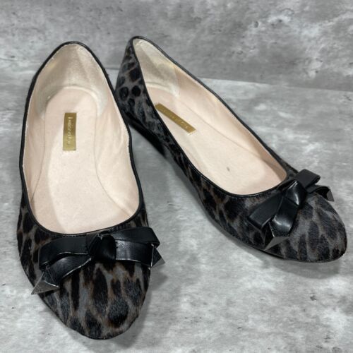 Louise et Cie Ballet Flats Women's 6.5 M Animal Print Bow and Metal Tip Accent