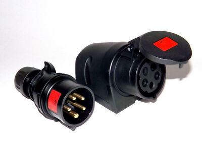 16A CEE Stecker + Wandsteckdose IP44 5-polig schwarz 16 A 5p PCE 015-6x + 115-6x