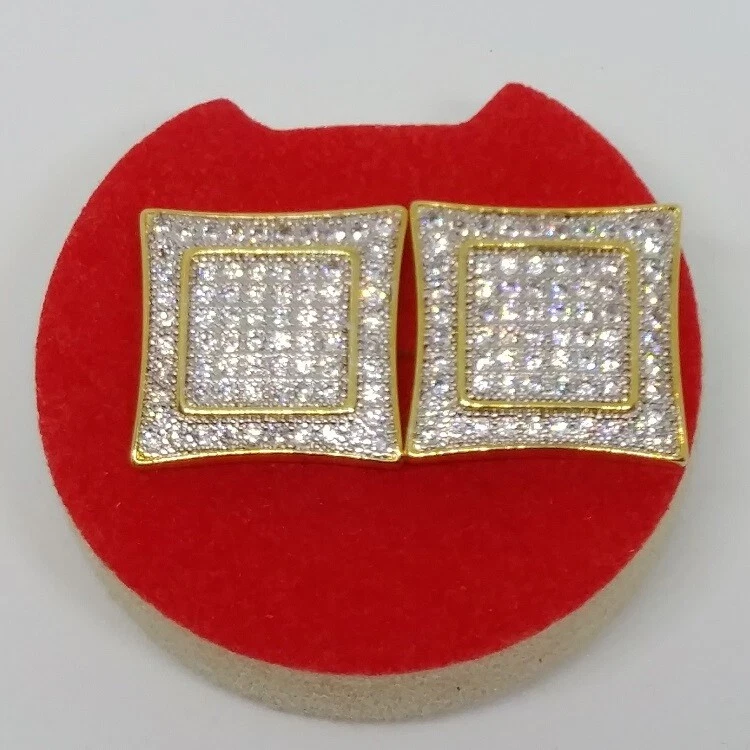 Aretes cuadrados de circonita cúbica con tornillo trasero circonita helada de hip-hop Foto 3 de 4
