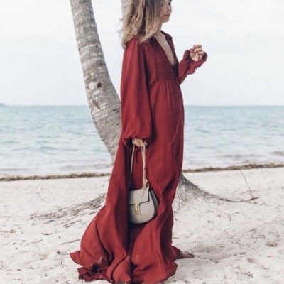 Zara Studio Bordeaux Burgundy Maxi Fluide Dress Taille S Petit