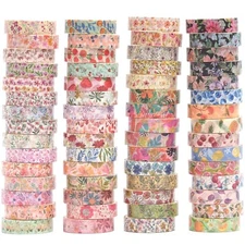 Flowers Washi Tape Set 60 Rolls Floral Decorative Skinny Blooms Masking Tape