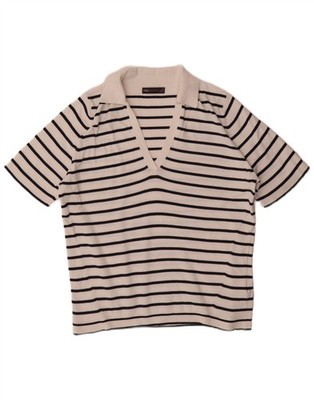 Marks & Spencer Damen Poloshirt UK 18 XL Weiß Gestreift Baumwolle DI03