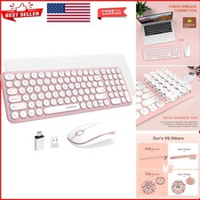 Sakura Pink Wireless Keyboard  Mouse Combo - Retro Round Key Design