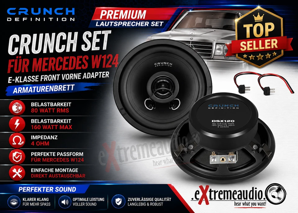 Crunch DSX120 12 cm 2 voies haut-parleurs enceintes tableau de bord W124 S124... - Photo 1/4