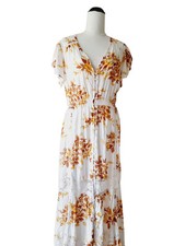 JAASE White Floral Cap Sleeve Maxi Dress SIZE SMALL Boho Bohemian Gypsy