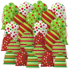 24 Pcs Red and Green Christmas Drawstring Gift Bags Assorted Sizes Lime Green...