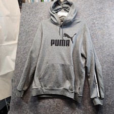 Puma Men's Gray  Black Fleece Cotton Long Sleeve Pullover Hoodie US Size Large