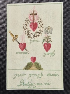 Jésus Joseph Marie Miniature ancienne XVIIIe siècle Image Pieuse F599