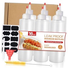 Squeeze Bottles, 1oz Plastic Condiment Squeeze Bottles with Labels Funnels 6