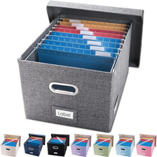 File Organizer Box - Set of 1 Collapsible Decorative Linen Filing Storage Hangin