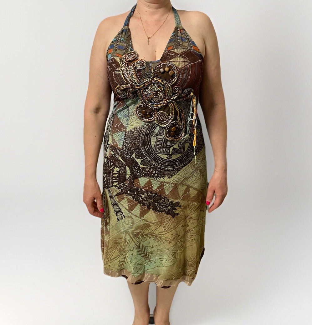 Save The Queen Summer Mesh Embroidered Boho Halter y2k Vintage Dress Size  XL | eBay