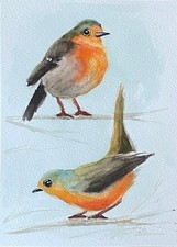 Rotkehlchen Original Wasserfarben Malerei, Vogel Aquarell Gemälde, 13 x 18 cm