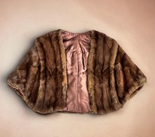 Vintage Genuine Mink Fur Stole Cape Wrap Monogrammed LR Satin Lined
