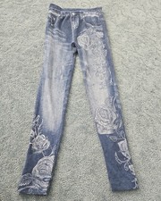 High Waist Women s Denim Print Faux Jeans Leggings. One Size